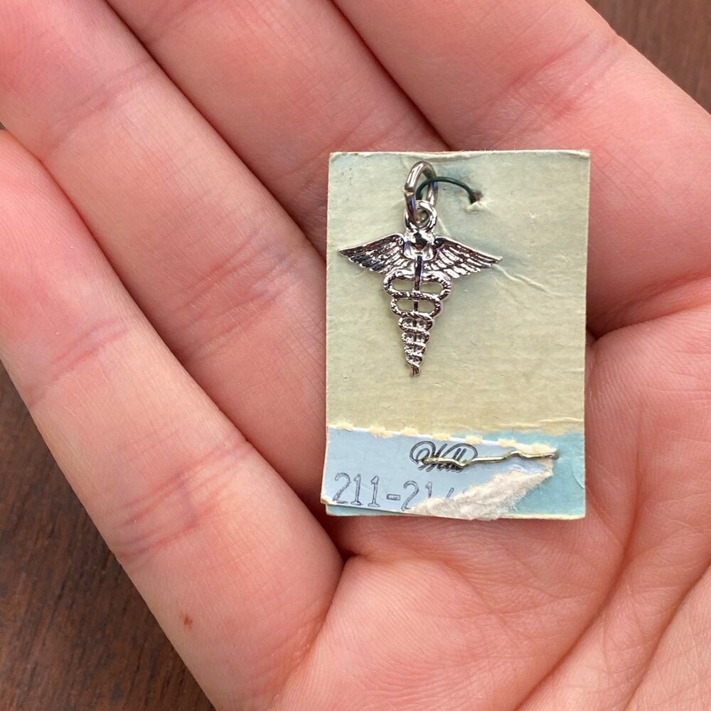 Vintage Wells 925 Sterling Silver Medical Caduceus Pendant Bracelet Charm